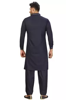 Blue plain cotton pathani-suits