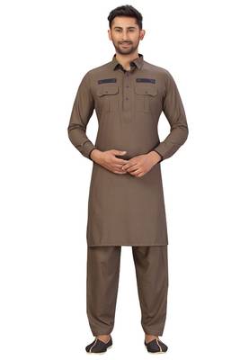 Brown plain cotton pathani-suits 1