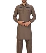 Brown plain cotton pathani-suits