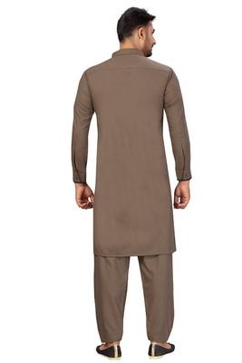 Brown plain cotton pathani-suits 2