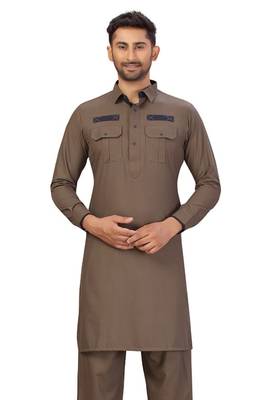 Brown plain cotton pathani-suits 3