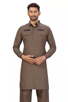 Brown plain cotton pathani-suits