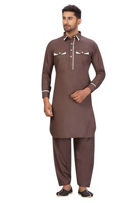 Brown plain cotton pathani-suits 1