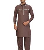 Brown plain cotton pathani-suits