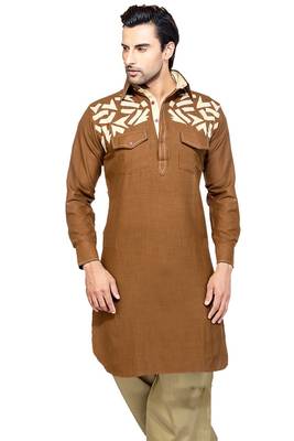 Brown plain cotton pathani-suits 1