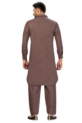 Brown plain cotton pathani-suits 2