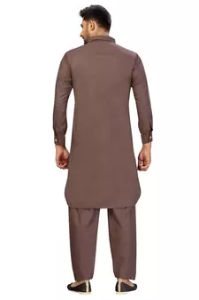 Brown plain cotton pathani-suits
