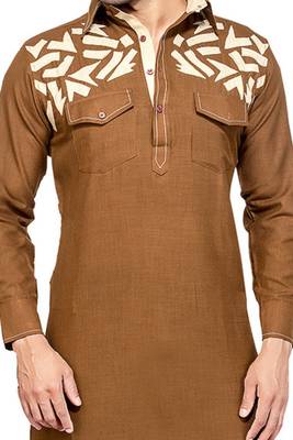 Brown plain cotton pathani-suits 2