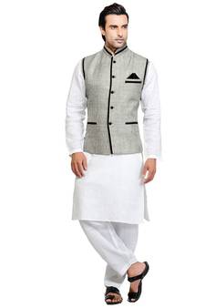 White plain cotton pathani-suits
