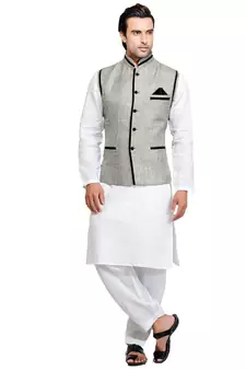 White plain cotton pathani-suits