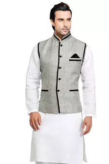 White plain cotton pathani-suits