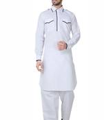 White plain cotton pathani-suits