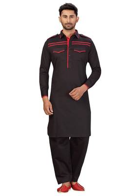 Black plain cotton pathani-suits 1