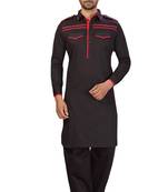 Black plain cotton pathani-suits