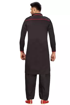 Black plain cotton pathani-suits