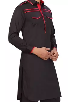 Black plain cotton pathani-suits