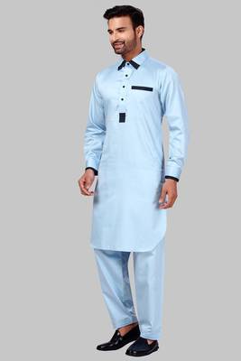Blue plain cotton pathani-suits 1
