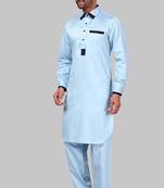 Blue plain cotton pathani-suits