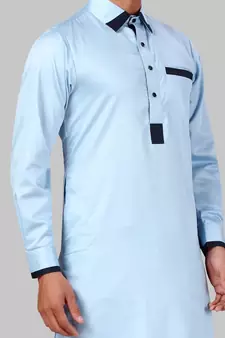 Blue plain cotton pathani-suits