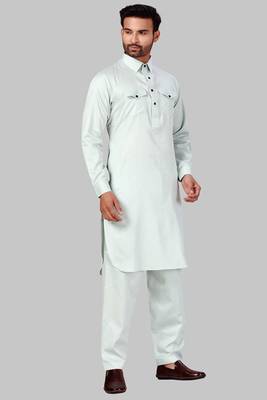 Green plain cotton pathani-suits 1