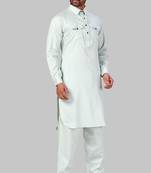 Green plain cotton pathani-suits