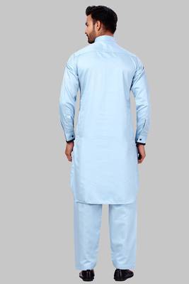 Blue plain cotton pathani-suits 3