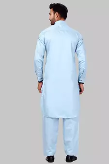 Blue plain cotton pathani-suits