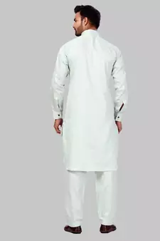 Green plain cotton pathani-suits