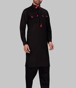 Black plain cotton pathani-suits