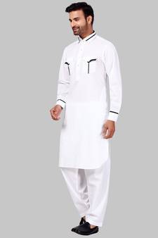 White plain cotton pathani-suits
