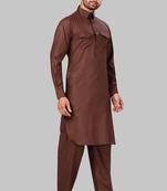 Brown plain cotton pathani-suits