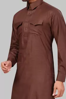 Brown plain cotton pathani-suits