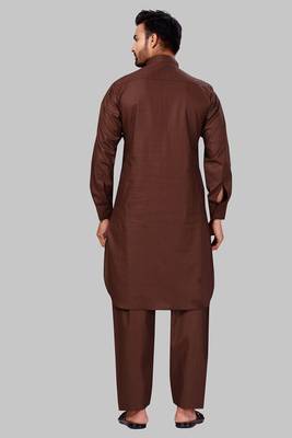 Brown plain cotton pathani-suits 3