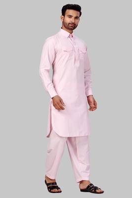 Pink plain cotton pathani-suits 1
