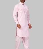 Pink plain cotton pathani-suits
