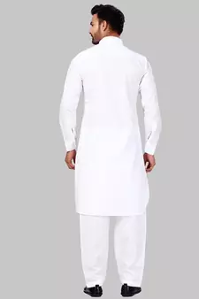 White plain cotton pathani-suits