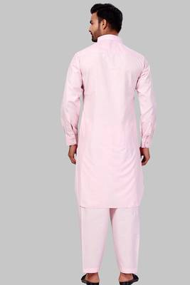 Pink plain cotton pathani-suits 3