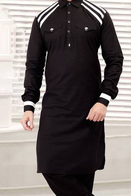 Black plain cotton pathani-suits 3