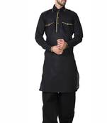 Black plain cotton pathani-suits