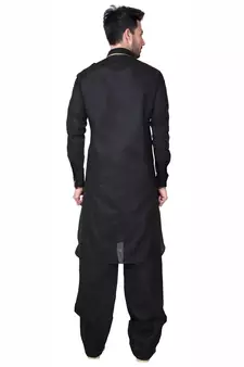 Black plain cotton pathani-suits
