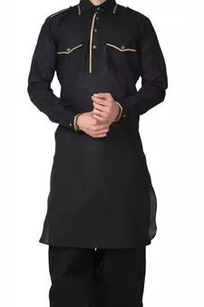 Black plain cotton pathani-suits