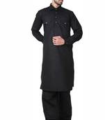 Black plain cotton pathani-suits