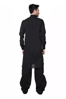 Black plain cotton pathani-suits