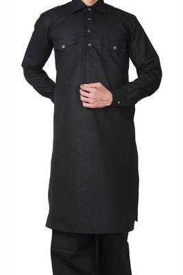 Black plain cotton pathani-suits 3