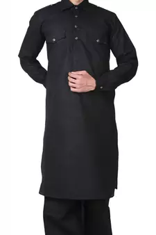 Black plain cotton pathani-suits
