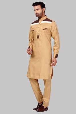 Brown plain cotton pathani-suits 1