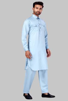 Blue plain cotton pathani-suits 1