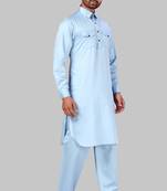 Blue plain cotton pathani-suits