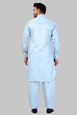 Blue plain cotton pathani-suits 2