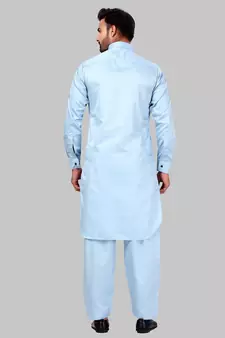 Blue plain cotton pathani-suits
